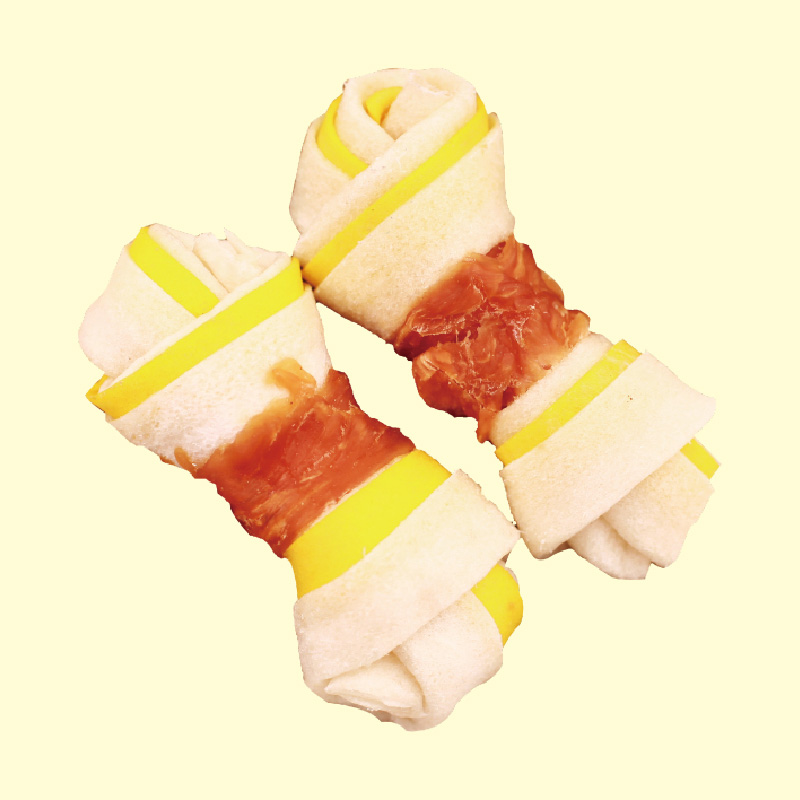 Double color bleached rawhide wrap chicken