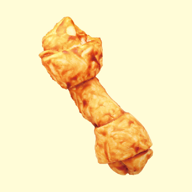 Bleached rawhide knotted bone with chicken sauce